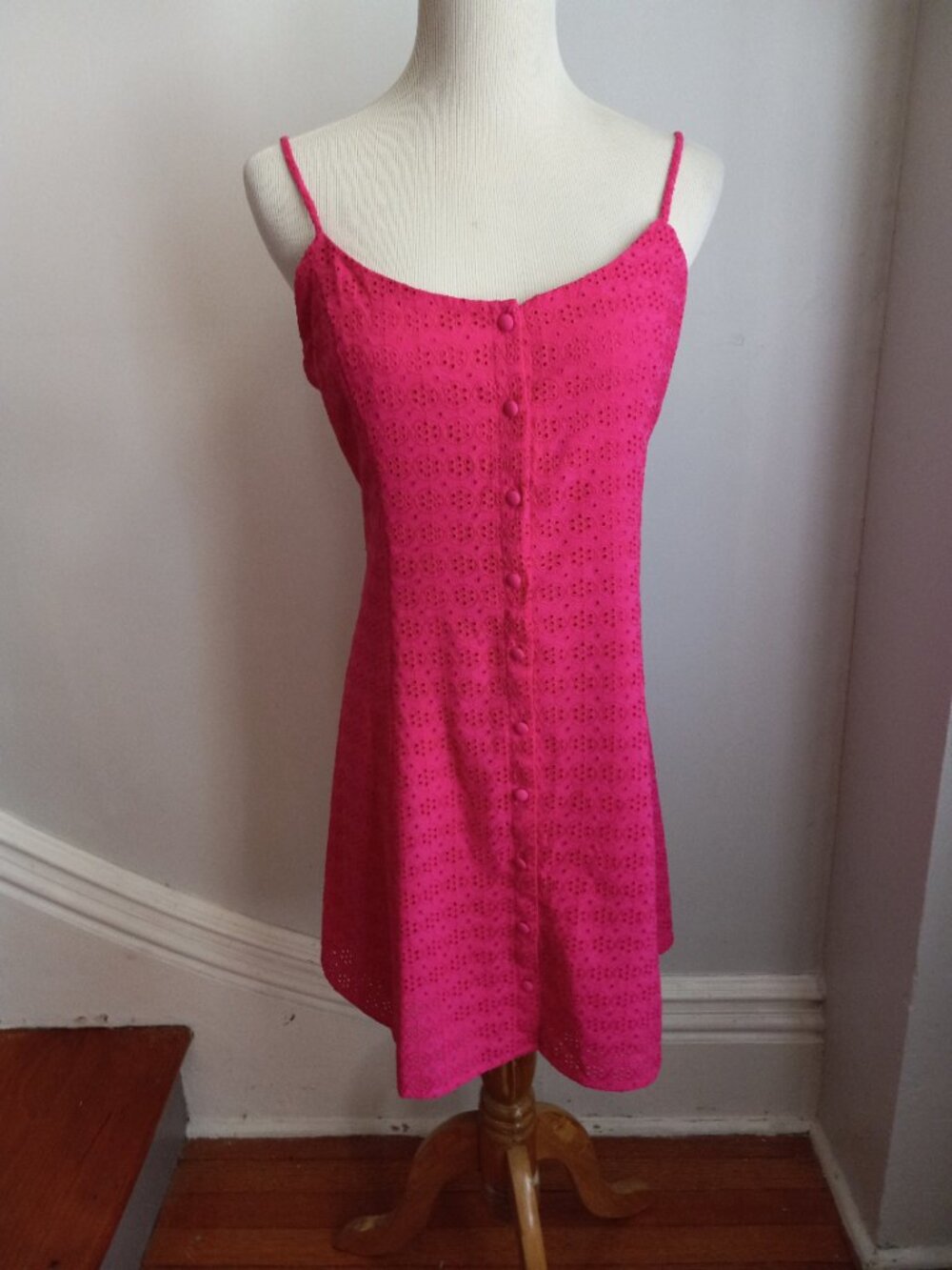 BP PINK EYELET SPAGHETTI STRAPS MINI DRESS